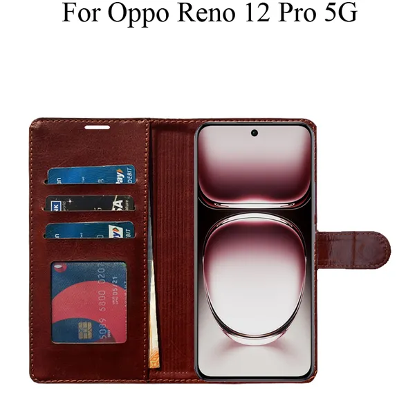 Brown_Premium_Flip_Cover_For_Oppo_Reno_12_Pro_5G