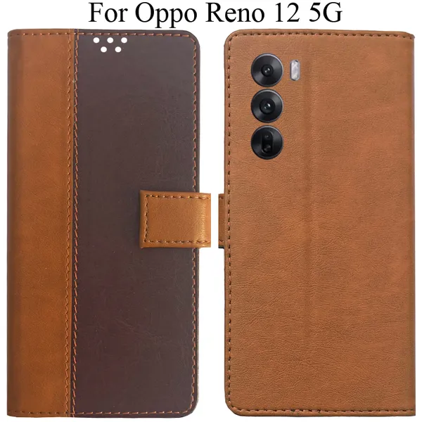 Brown_Premium_Flip_Cover_For_Oppo_Reno_12_5G