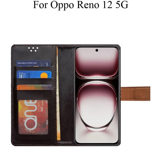 Brown_Premium_Flip_Cover_For_Oppo_Reno_12_5G