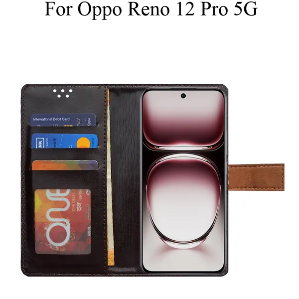 Brown_Premium_Flip_Cover_For_Oppo_Reno_12_Pro_5G