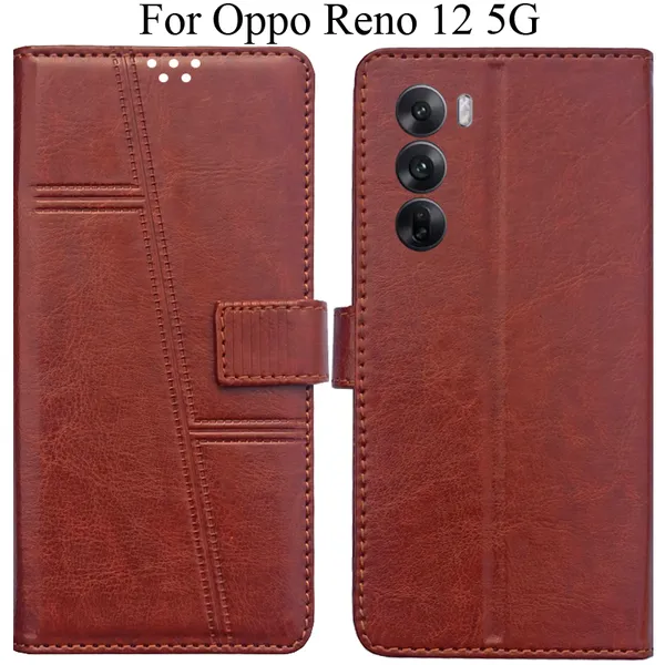 Brown_Premium_Flip_Cover_For_Oppo_Reno_12_5G