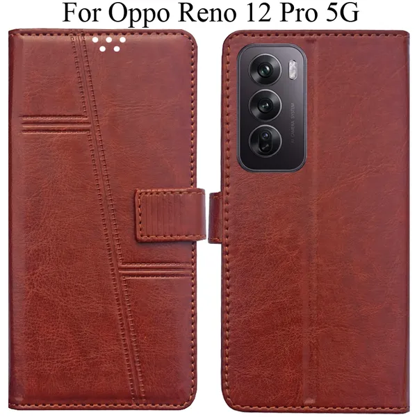 Brown_Premium_Flip_Cover_For_Oppo_Reno_12_Pro_5G