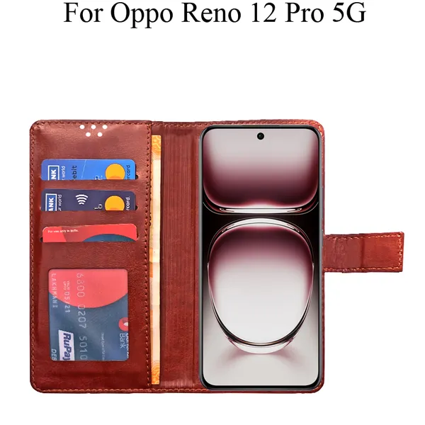 Brown_Premium_Flip_Cover_For_Oppo_Reno_12_Pro_5G