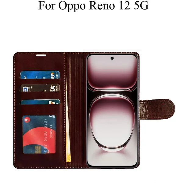 Brown_Premium_Flip_Cover_For_Oppo_Reno_12_5G
