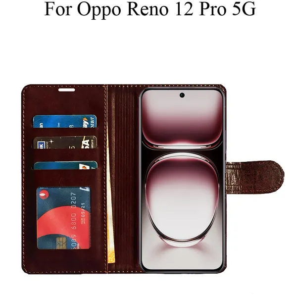 Brown_Premium_Flip_Cover_For_Oppo_Reno_12_Pro_5G