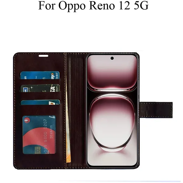 Brown_Premium_Flip_Cover_For_Oppo_Reno_12_5G