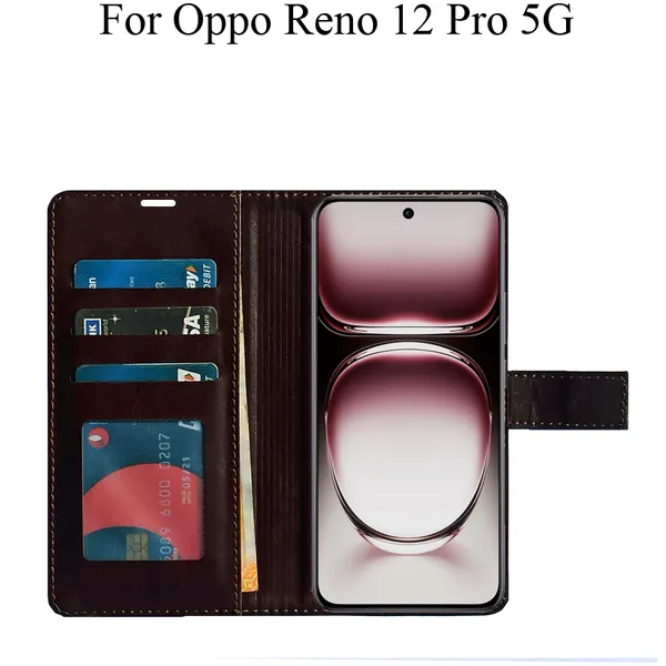 Brown_Premium_Flip_Cover_For_Oppo_Reno_12_Pro_5G