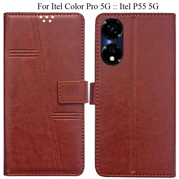 Brown_Premium_Flip_Cover_For_Itel_Color_Pro_5G_::_Itel_P55_5G