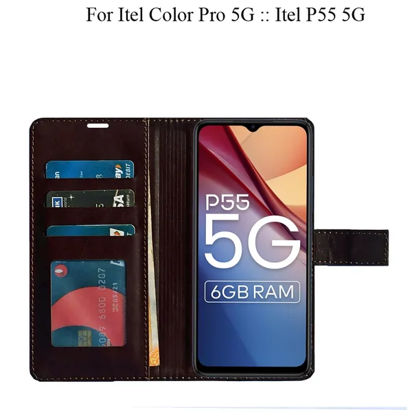 Brown_Premium_Flip_Cover_For_Itel_Color_Pro_5G_::_Itel_P55_5G