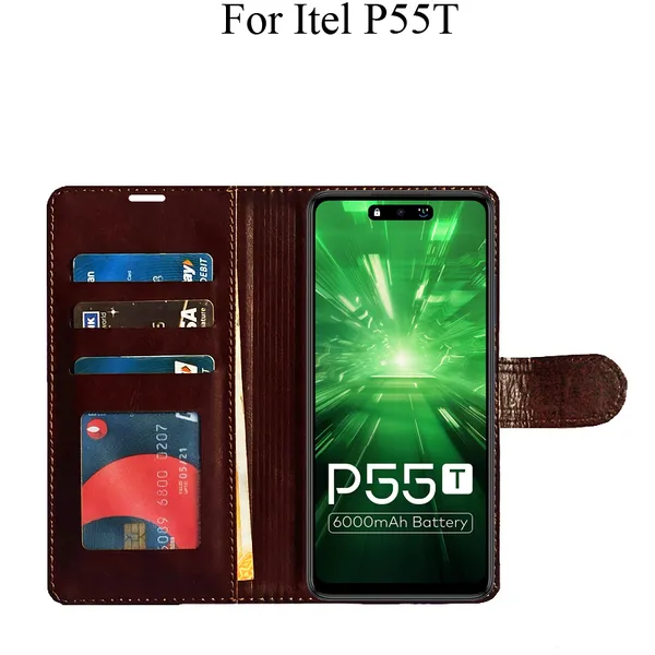 Brown_Premium_Flip_Cover_For_Itel_P55T