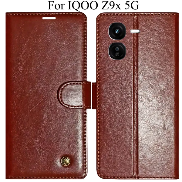 Brown_Premium_Flip_Cover_For_Iqoo_Z9X_5G