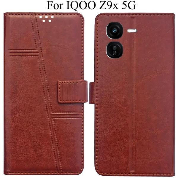 Brown_Premium_Flip_Cover_For_Iqoo_Z9X_5G
