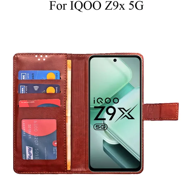 Brown_Premium_Flip_Cover_For_Iqoo_Z9X_5G