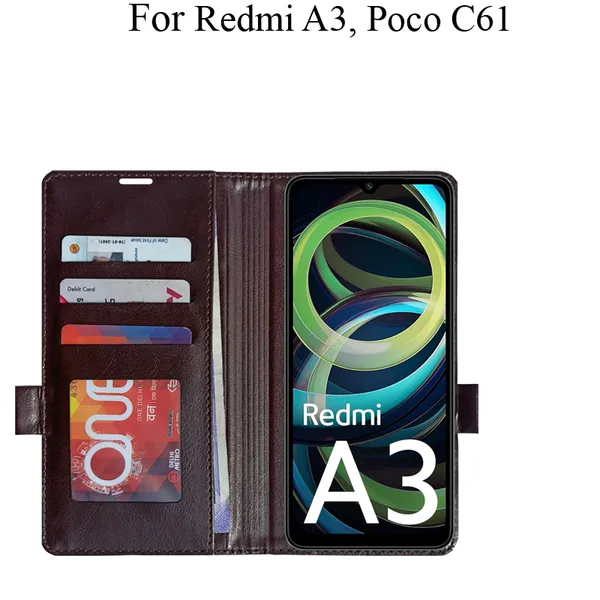 Brown_Premium_Flip_Cover_For_Poco_C61,_Redmi_A3_(2024)