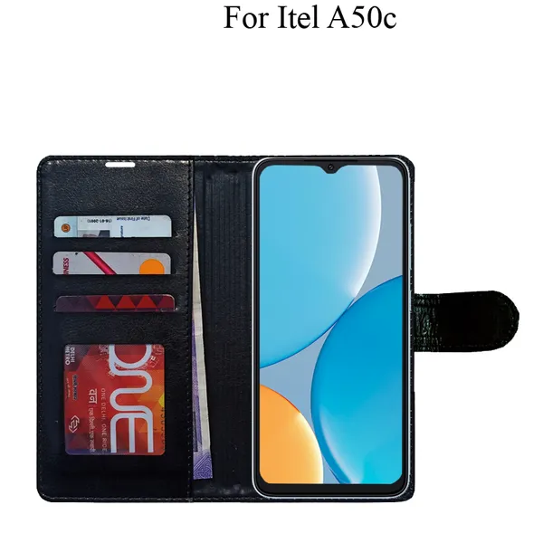 Black_Premium_Flip_Cover_For_Itel_A50C