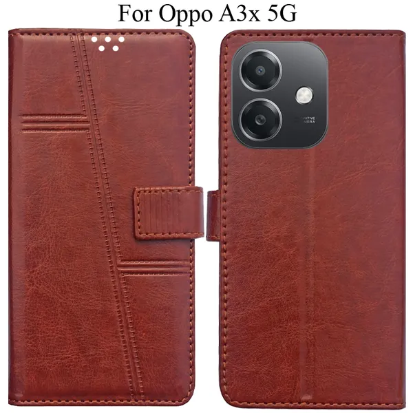 Brown_Premium_Flip_Cover_For_Oppo_A3X_5G