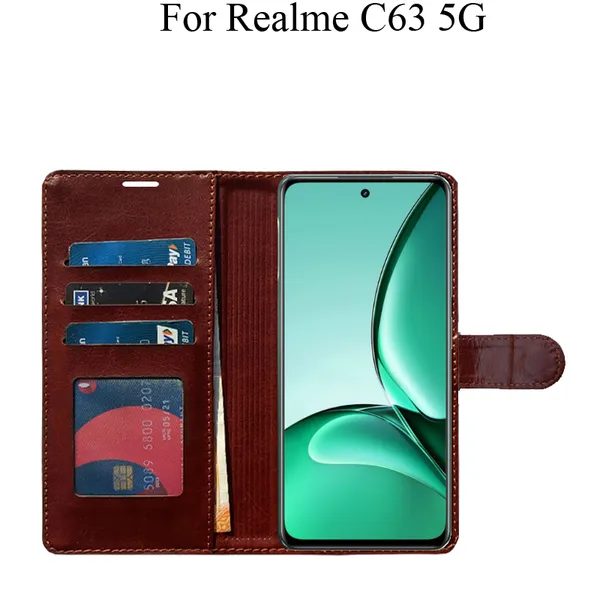 Brown_Premium_Flip_Cover_For_Realme_C63_5G