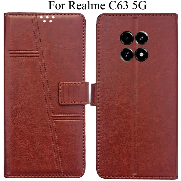 Brown_Premium_Flip_Cover_For_Realme_C63_5G