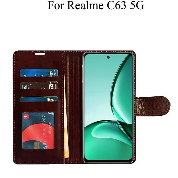 Brown_Premium_Flip_Cover_For_Realme_C63_5G