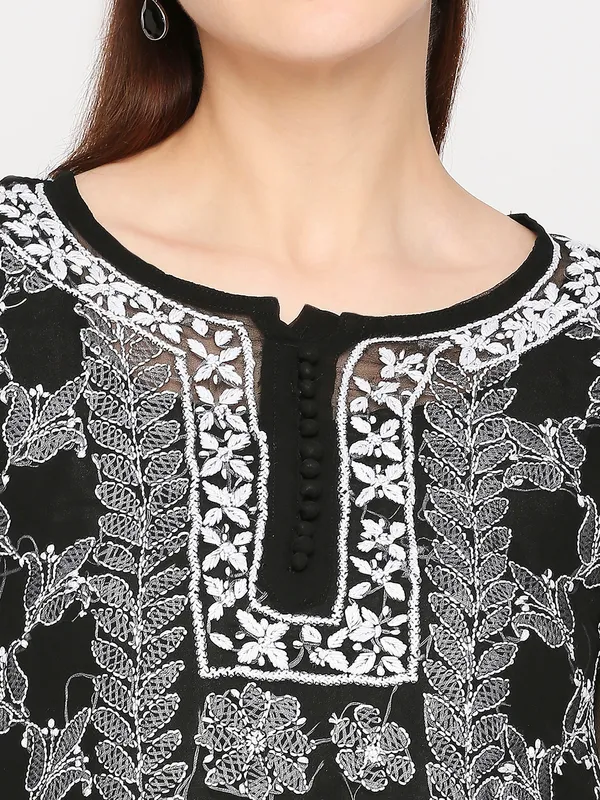 Charismatic_Black_Lucknowi_Chikankari_Hand_Embroidered_Long_Kurti_Palazzo_Set_With_Matching_Inner_Georgette