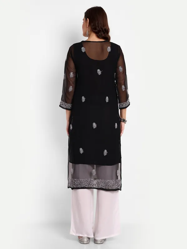 Charismatic_Black_Lucknow_Chikankari_Hand_Embroidered_Long_Kurta_With_Matching_Slip_Georgette