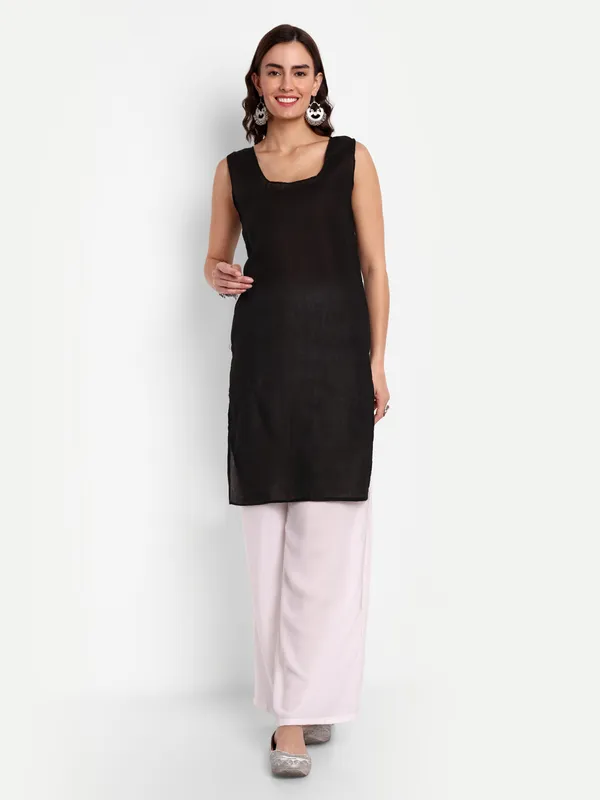 Charismatic_Black_Lucknow_Chikankari_Hand_Embroidered_Long_Kurta_With_Matching_Slip_Georgette