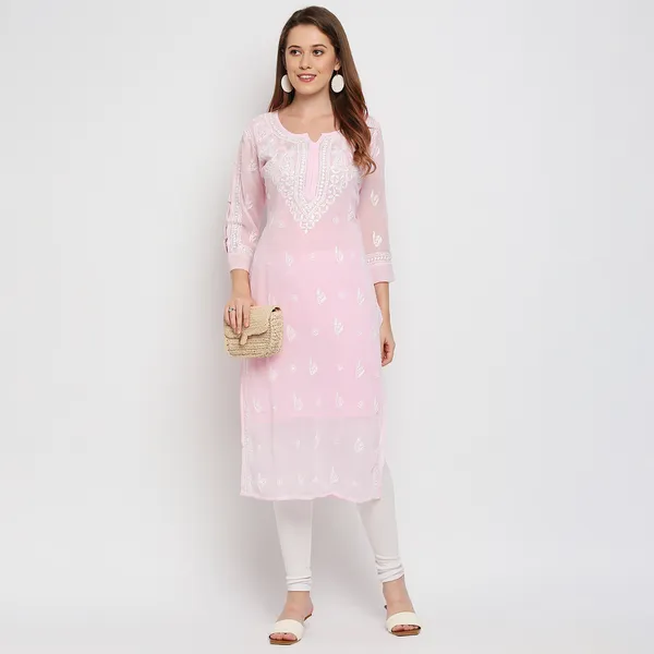 Pretty_Pink_Lucknow_Chikankari_Hand_Embroidered_Kurta_With_Matching_Inner_Georgette