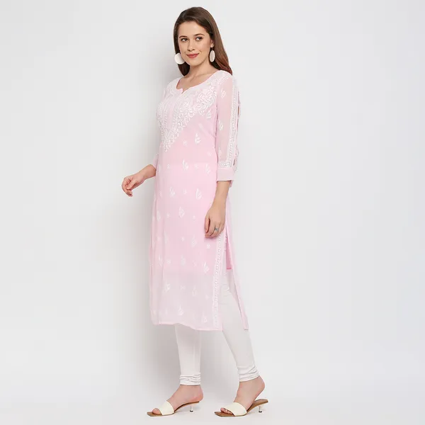 Pretty_Pink_Lucknow_Chikankari_Hand_Embroidered_Kurta_With_Matching_Inner_Georgette