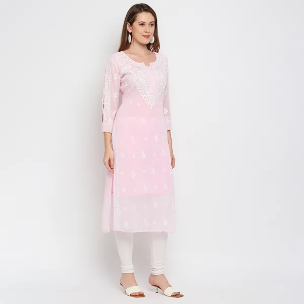 Pretty_Pink_Lucknow_Chikankari_Hand_Embroidered_Kurta_With_Matching_Inner_Georgette