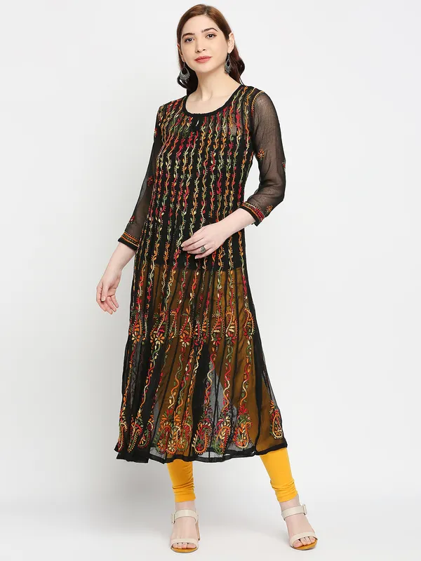 Charismatic_Black_Lucknow_Chikankari_Hand_Embroidered_Long_Anarkali_Kurti_Georgette