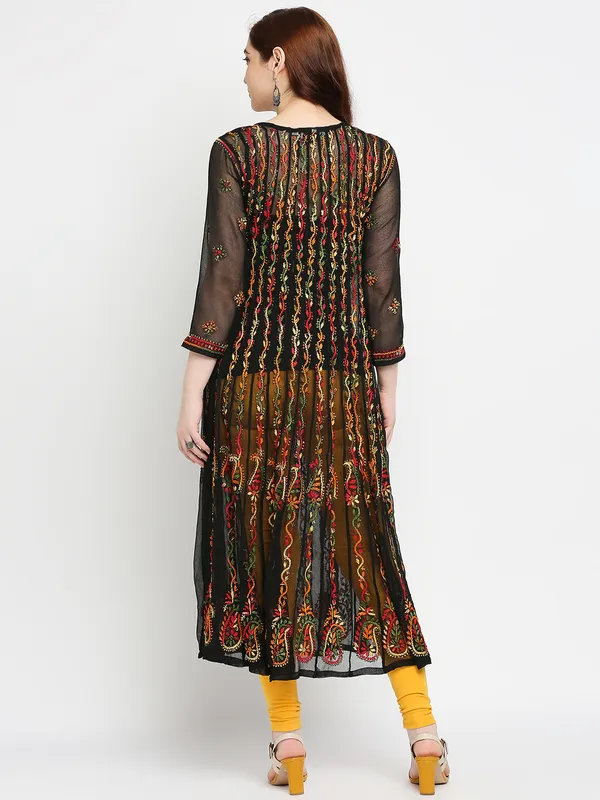 Charismatic_Black_Lucknow_Chikankari_Hand_Embroidered_Long_Anarkali_Kurti_Georgette