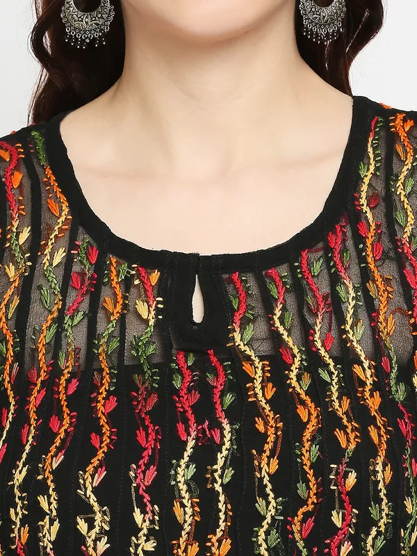 Charismatic_Black_Lucknow_Chikankari_Hand_Embroidered_Long_Anarkali_Kurti_Georgette