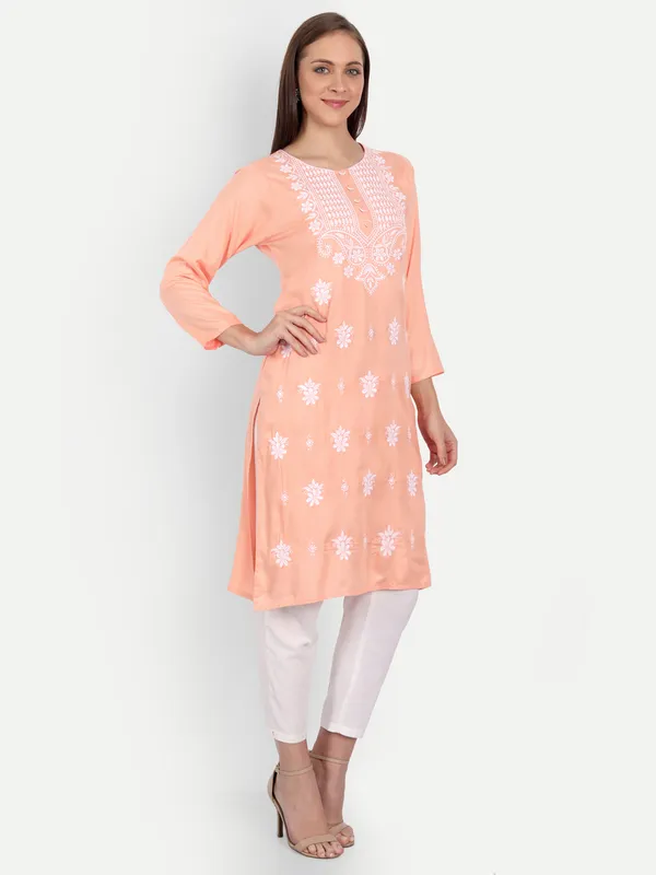 Peach_Puff_Embroidered_Long_Kurti_Rayon