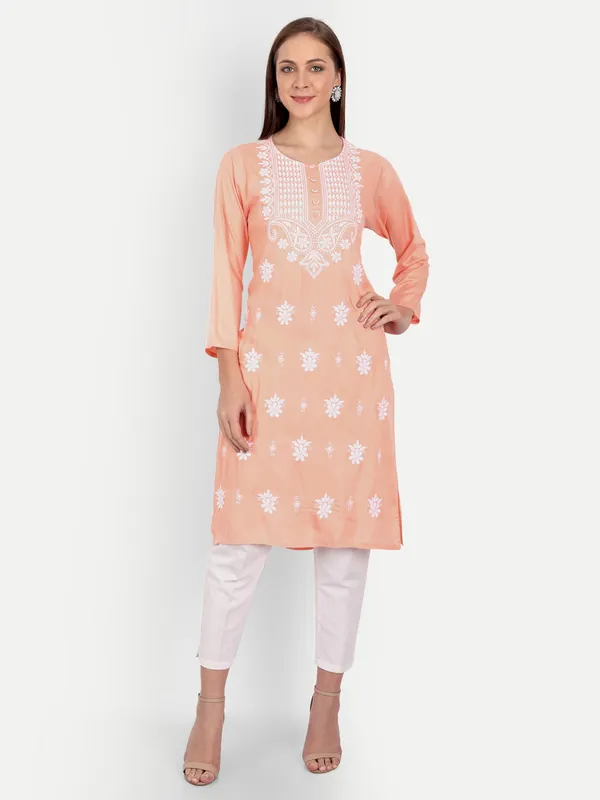Peach_Puff_Embroidered_Long_Kurti_Rayon
