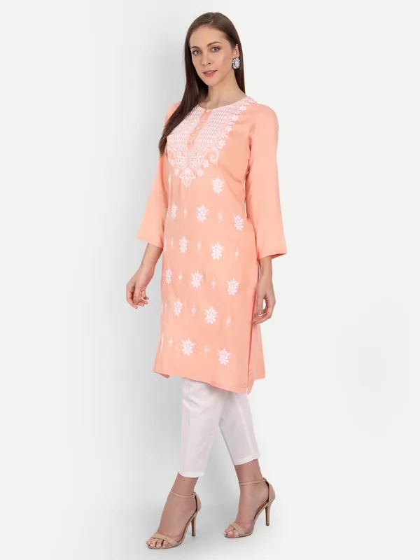 Peach_Puff_Embroidered_Long_Kurti_Rayon