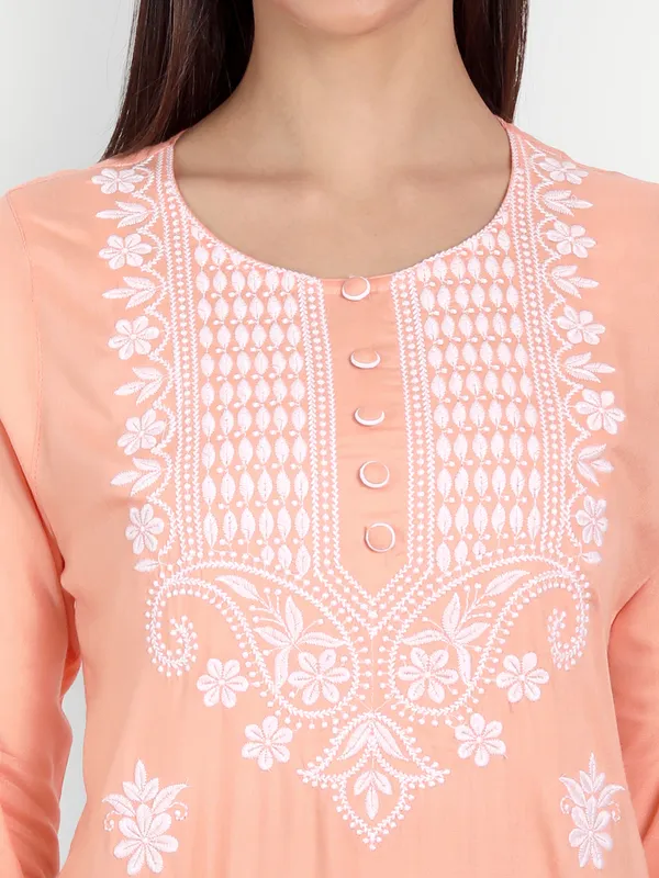 Peach_Puff_Embroidered_Long_Kurti_Rayon