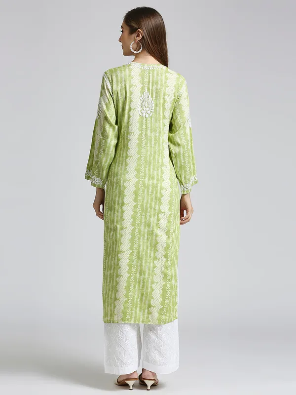 Lime_Green_Lucknow_Chikankari_Hand_Embroidered_Nyra_Kurta_Women_Rayon_Slub