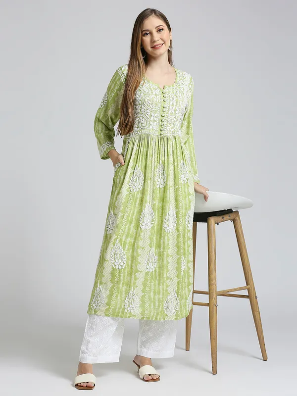 Lime_Green_Lucknow_Chikankari_Hand_Embroidered_Nyra_Kurta_Women_Rayon_Slub