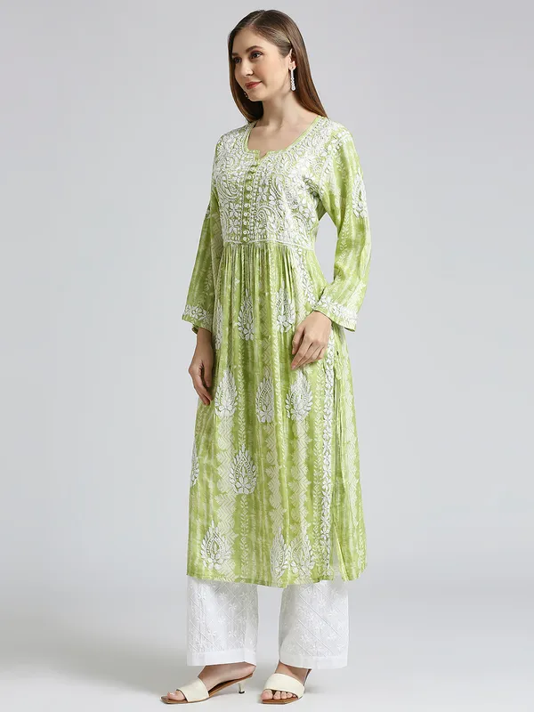 Lime_Green_Lucknow_Chikankari_Hand_Embroidered_Nyra_Kurta_Women_Rayon_Slub
