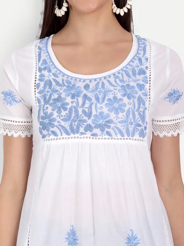 Sky_Blue_Lucknow_Chikankari_Hand_Embroidered_Top_Blouse_Short_Kurtis