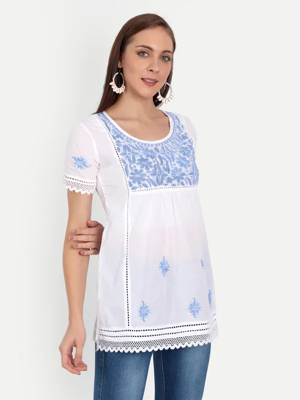 Sky_Blue_Lucknow_Chikankari_Hand_Embroidered_Top_Blouse_Short_Kurtis