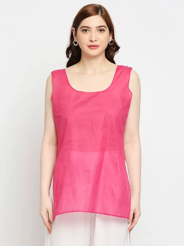 Rani_Pink_Lucknow_Faux_Georgette_Chikankari_Hand_Embroidered_Long_Kurti