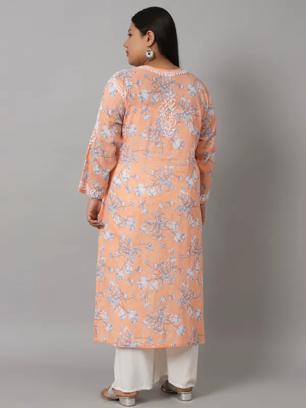 Coral_Chikankari_Hand_Embroidered_Kurta_Plus_Size_Mulmul_Cotton