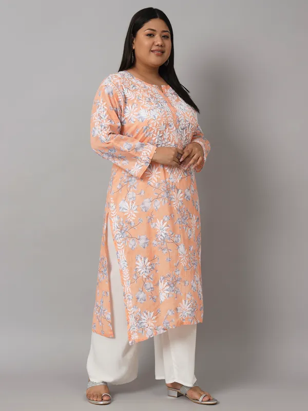 Coral_Chikankari_Hand_Embroidered_Kurta_Plus_Size_Mulmul_Cotton