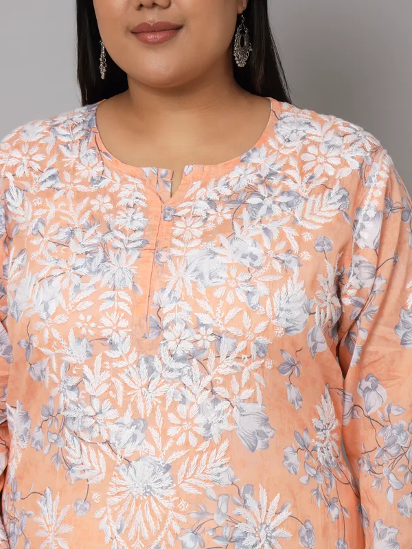 Coral_Chikankari_Hand_Embroidered_Kurta_Plus_Size_Mulmul_Cotton