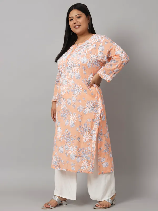 Coral_Chikankari_Hand_Embroidered_Kurta_Plus_Size_Mulmul_Cotton
