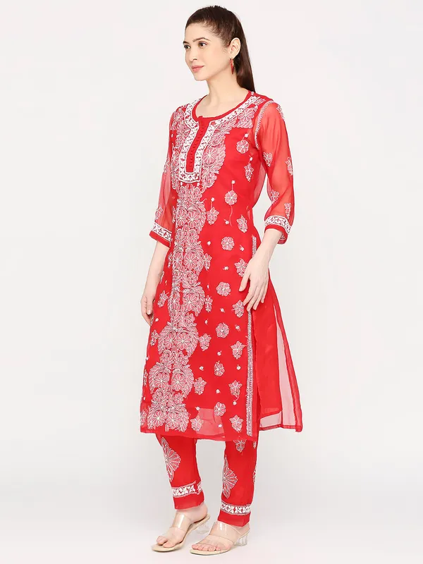 Fab_Red_Lucknowi_Chikankari_Hand_Embroidered_Long_Kurti_Palazzo_Set_With_Matching_Inner_Georgette