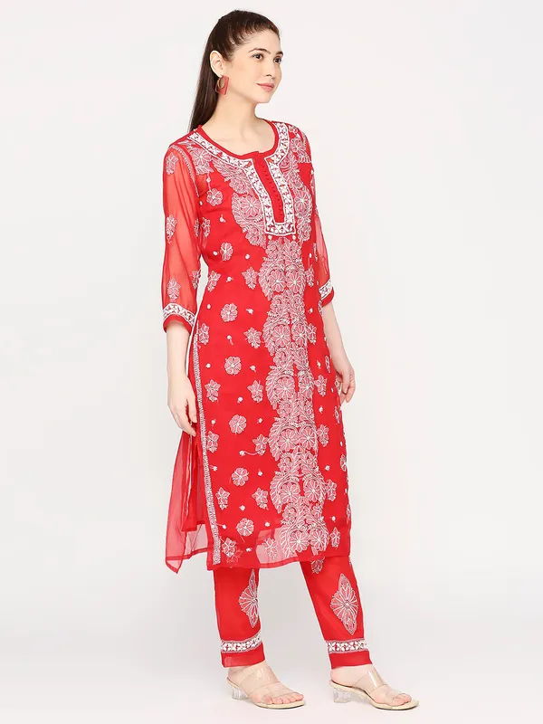 Fab_Red_Lucknowi_Chikankari_Hand_Embroidered_Long_Kurti_Palazzo_Set_With_Matching_Inner_Georgette
