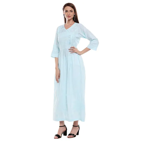 Sky_Blue_Floor_Length_Lucknow_Chikankari_Hand_Embroidered_Long_Kurti_Cotton