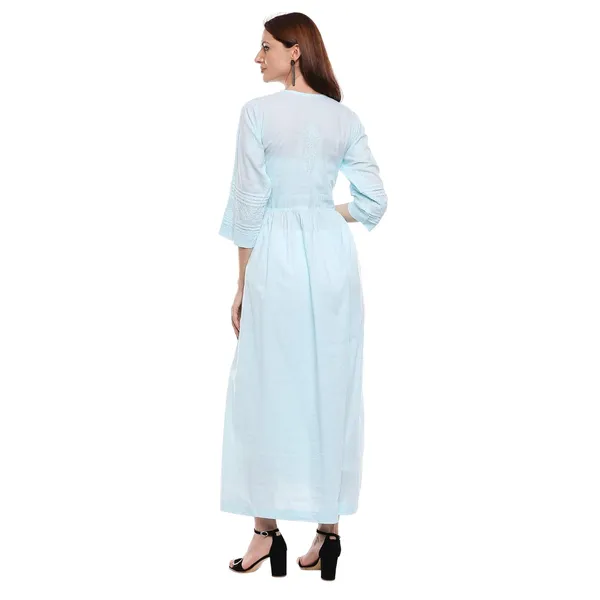 Sky_Blue_Floor_Length_Lucknow_Chikankari_Hand_Embroidered_Long_Kurti_Cotton